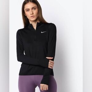 Nike Women's Black Quarter-Zip Pullover with Silver Swoosh